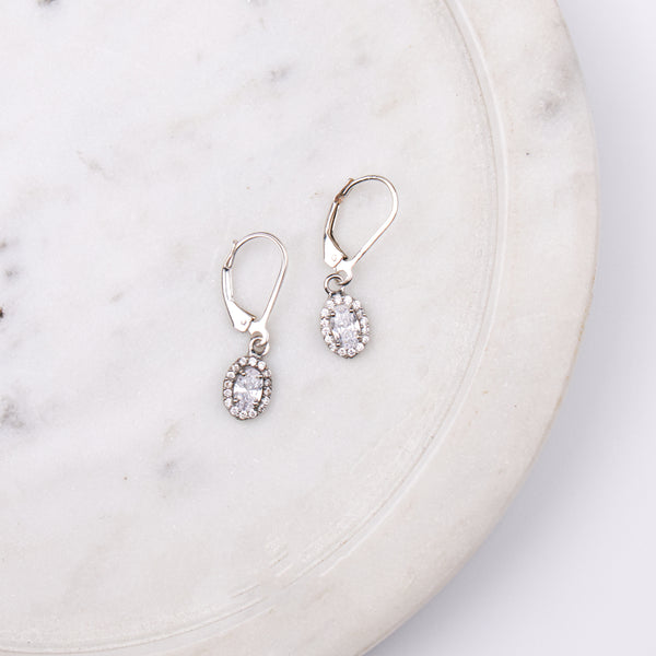 Silver CZ Oval Cluster Earrings