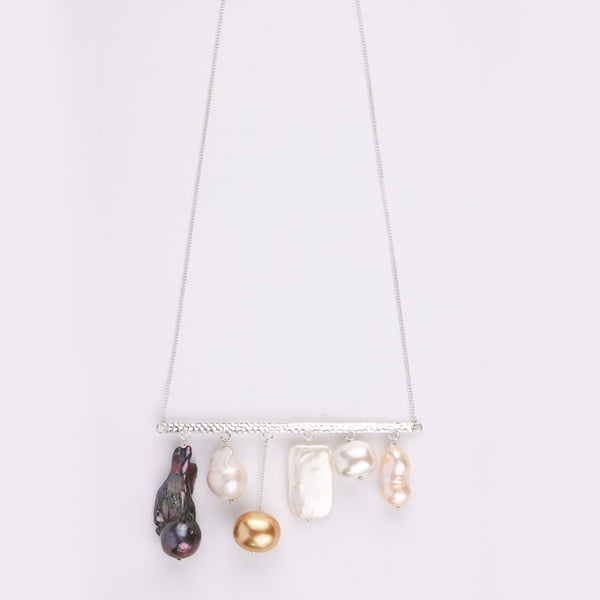 Abstract Pendant Necklace - Assorted Pearls (Project Handmade)