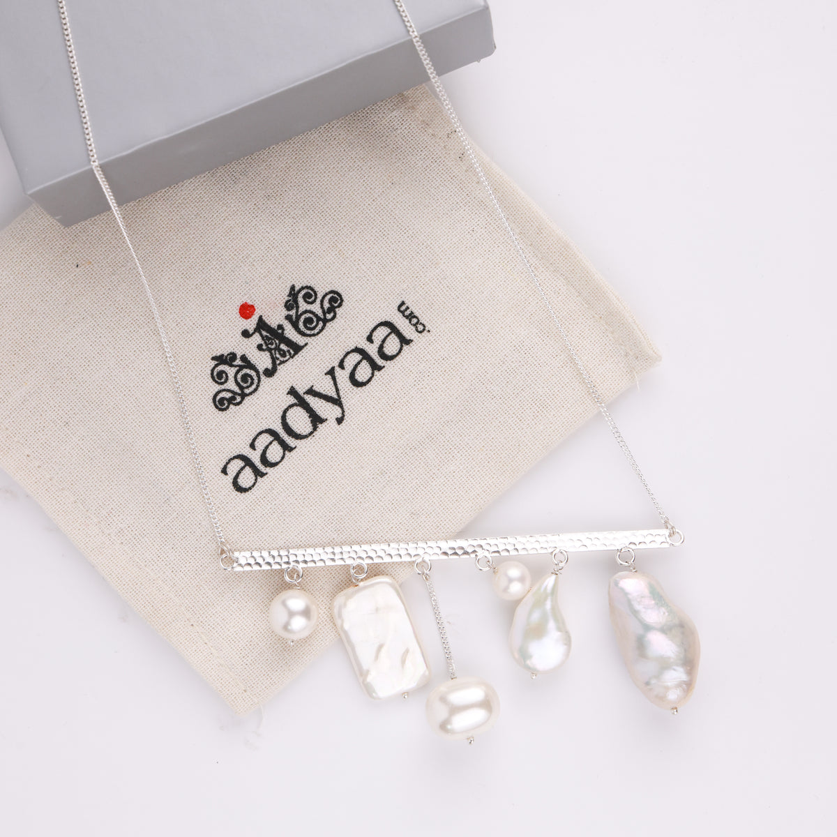 Abstract Pendant Necklace - Assorted White Freshwater Pearls (Project Handmade)