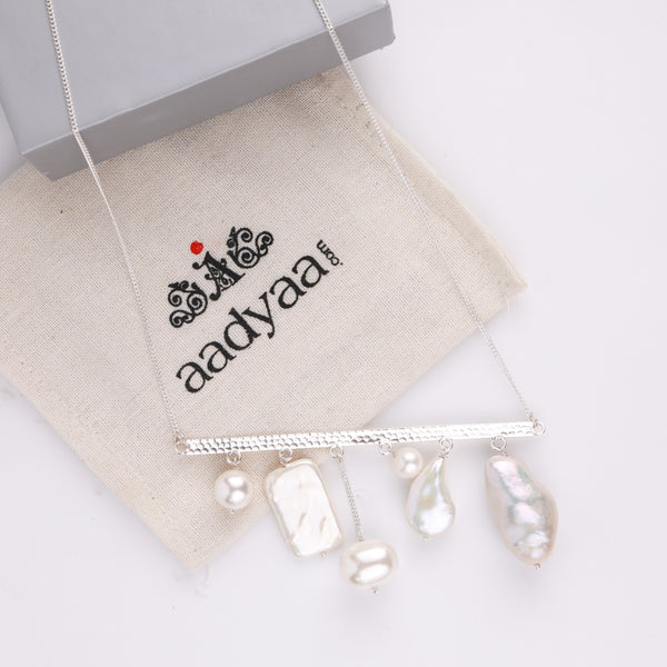 Abstract Pendant Necklace - Assorted White Freshwater Pearls (Project Handmade)