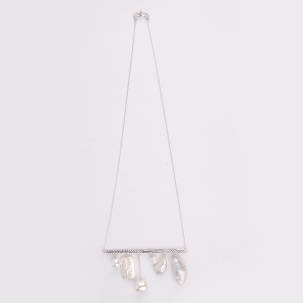 Abstract Pendant Necklace - Assorted White Freshwater Pearls (Project Handmade)