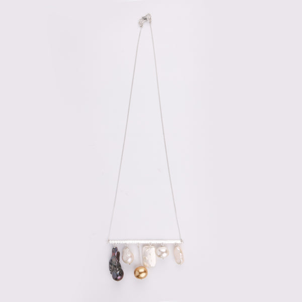 Abstract Pendant Necklace - Assorted Pearls (Project Handmade)