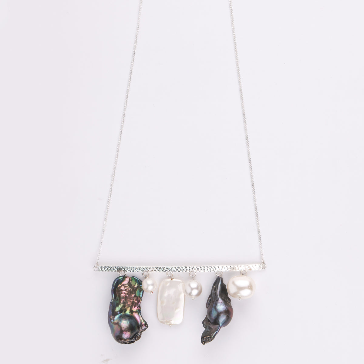 Abstract Pendant Necklace - Black Baroque Pearls and White Pearls (Project Handmade)