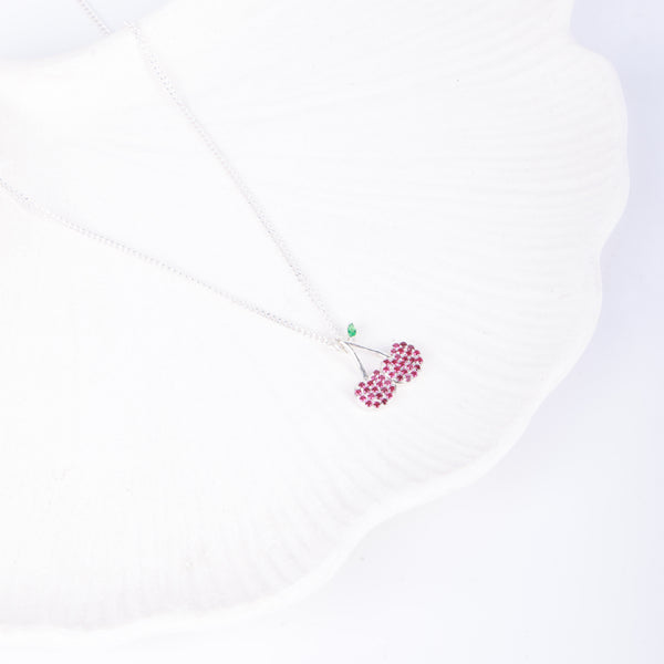 Cherry CZ Fruit-Charm Necklace
