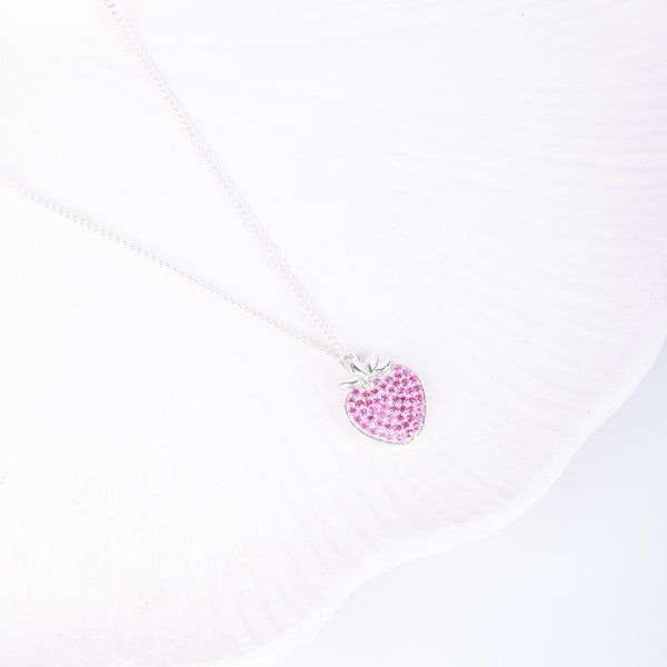 Strawberry CZ Fruit-Charm Necklace