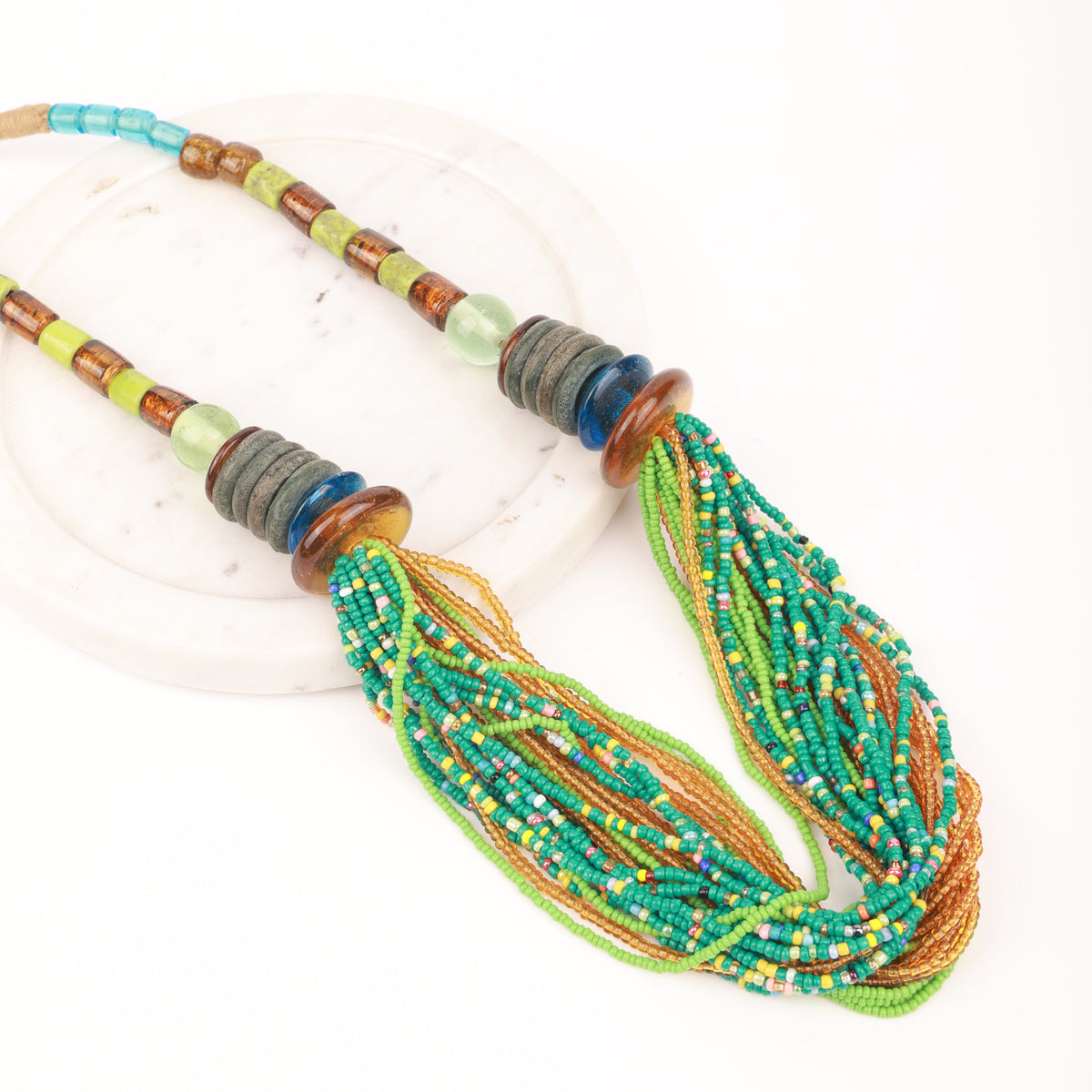 Glass Bead Layered Bunch Necklace