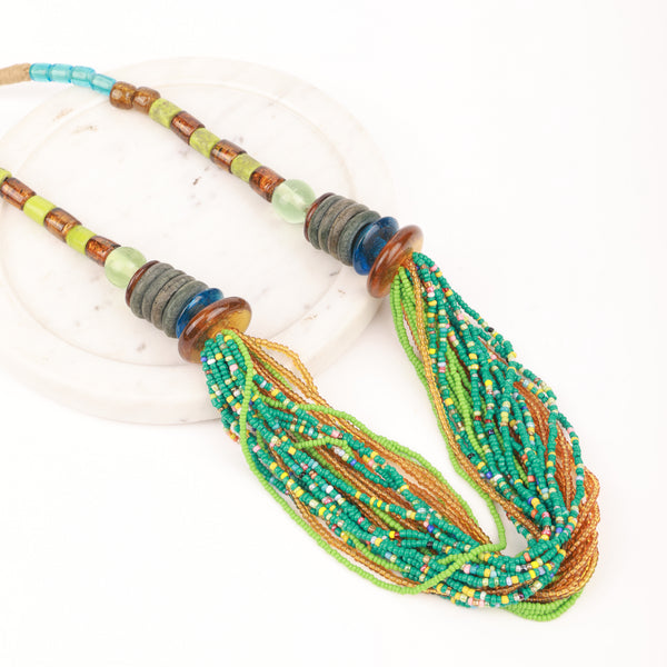 Glass Bead Layered Bunch Necklace