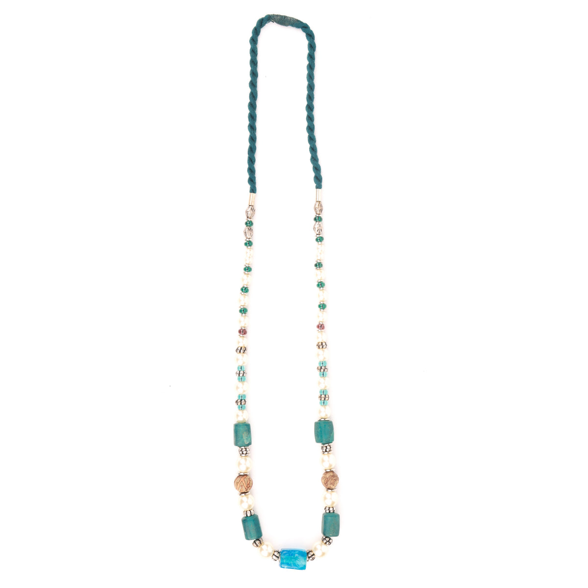 Long Necklace with Glass Bead & Pearls