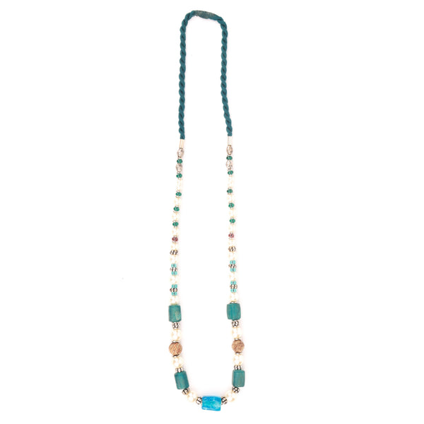 Long Necklace with Glass Bead & Pearls