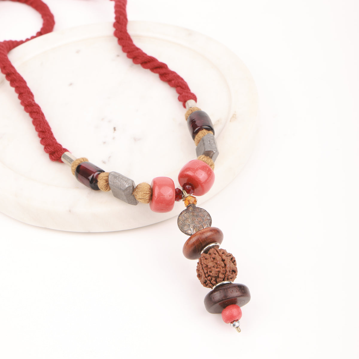 Glass Bead & Wooden Bead Necklace