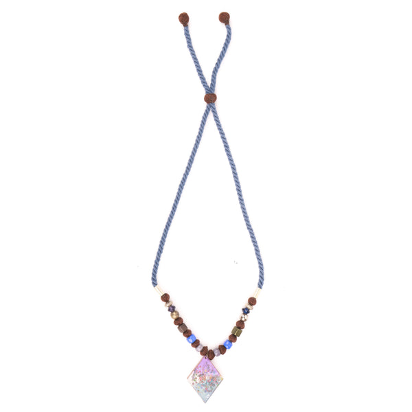 Glass Bead & Diamond Shaped Necklace