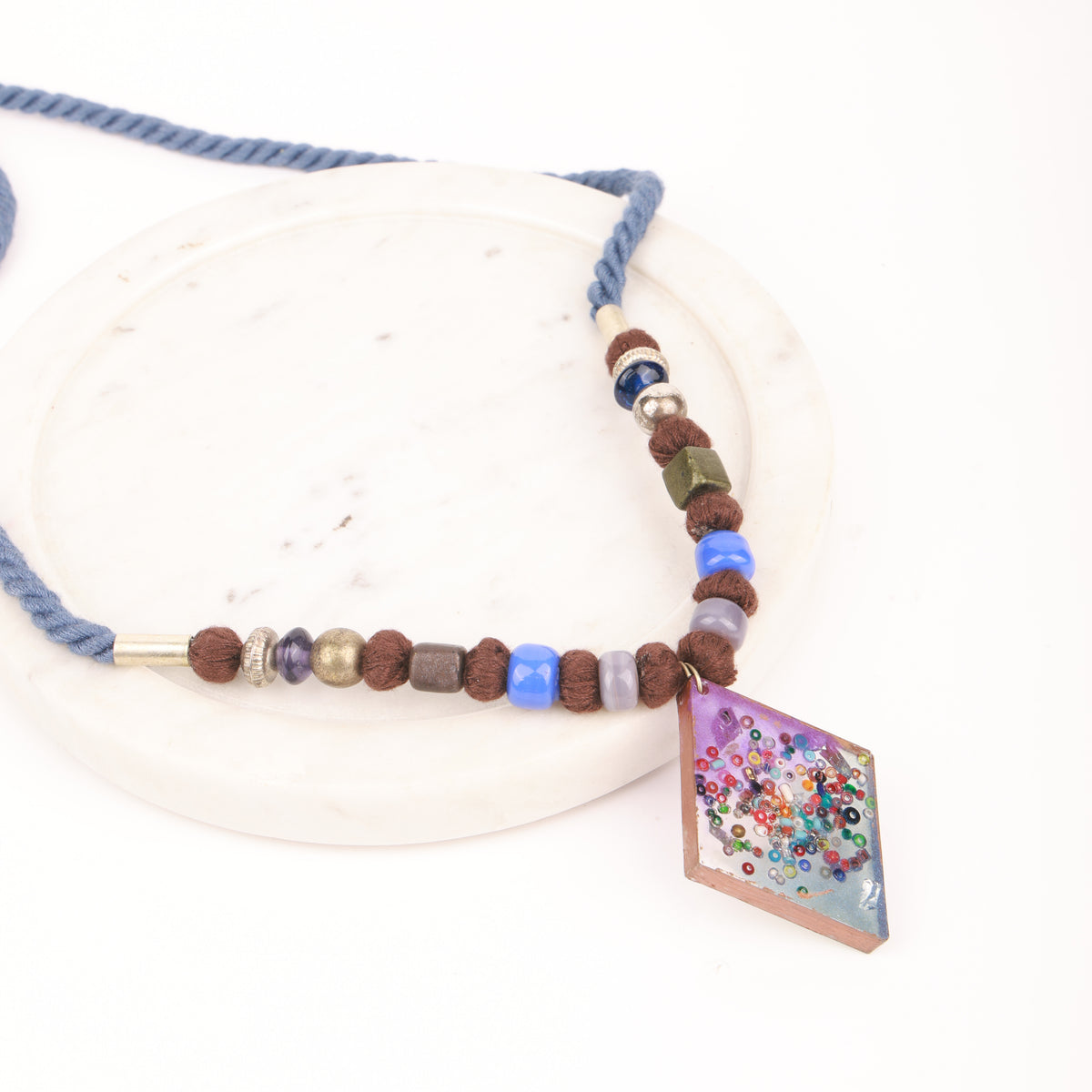 Glass Bead & Diamond Shaped Necklace