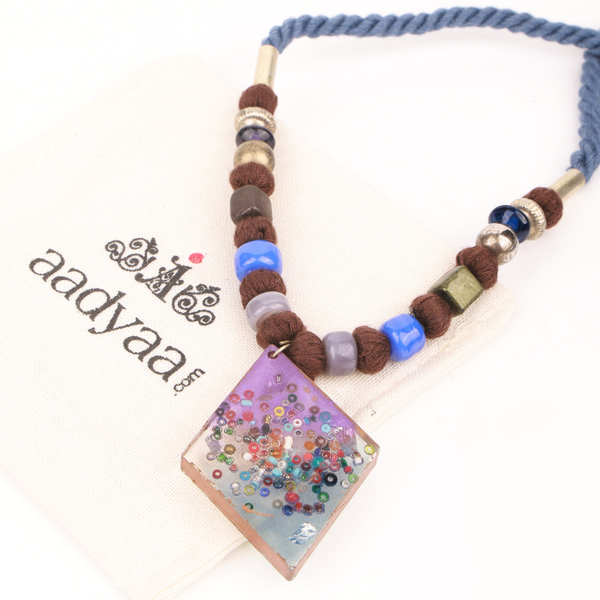 Glass Bead & Diamond Shaped Necklace