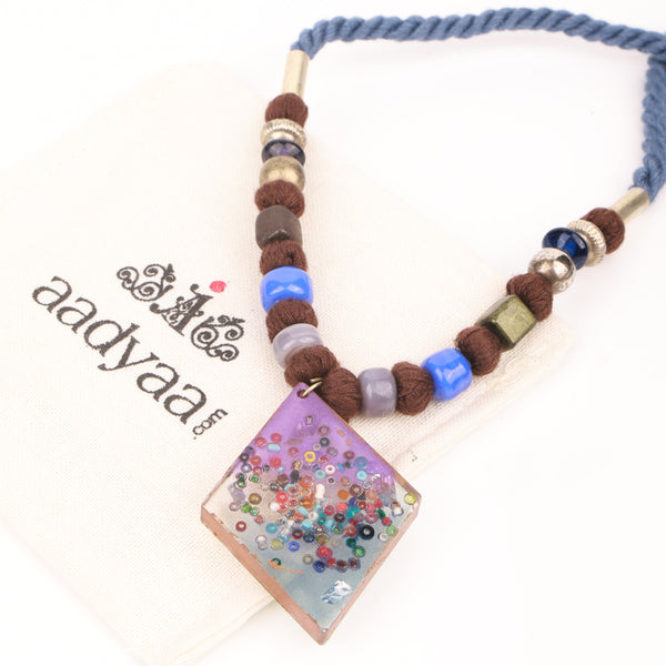 Glass Bead & Diamond Shaped Necklace