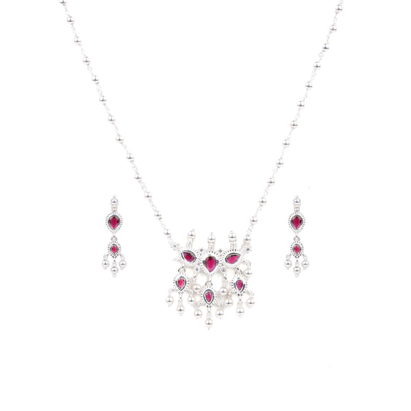 Silver Pink CZ Tanmani Set with Sarmanee