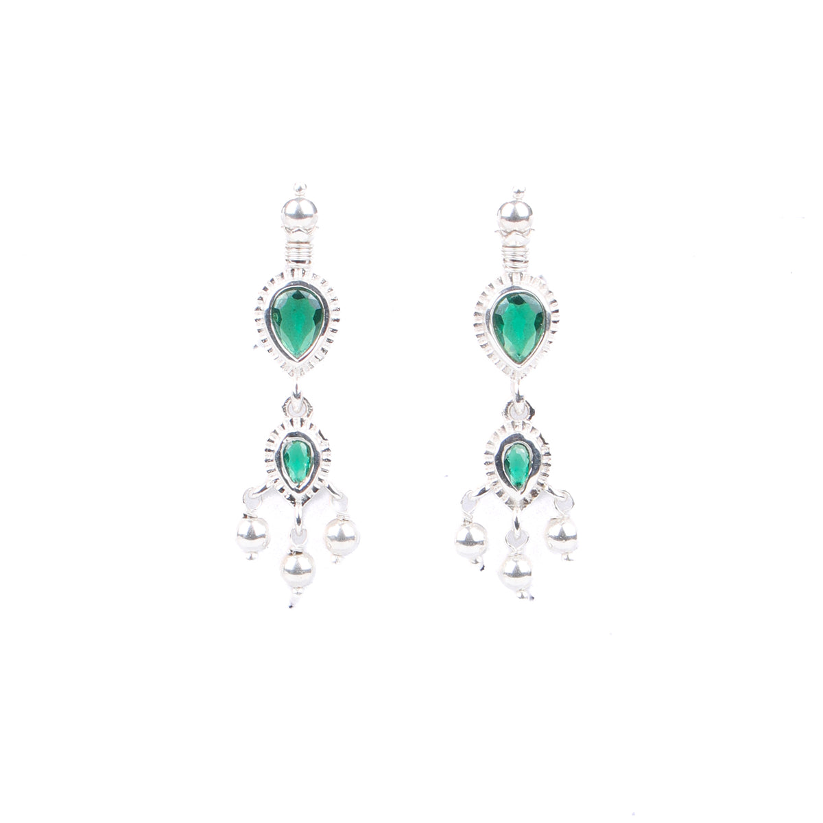 Silver Green CZ Tanmani Set with Sarmanee