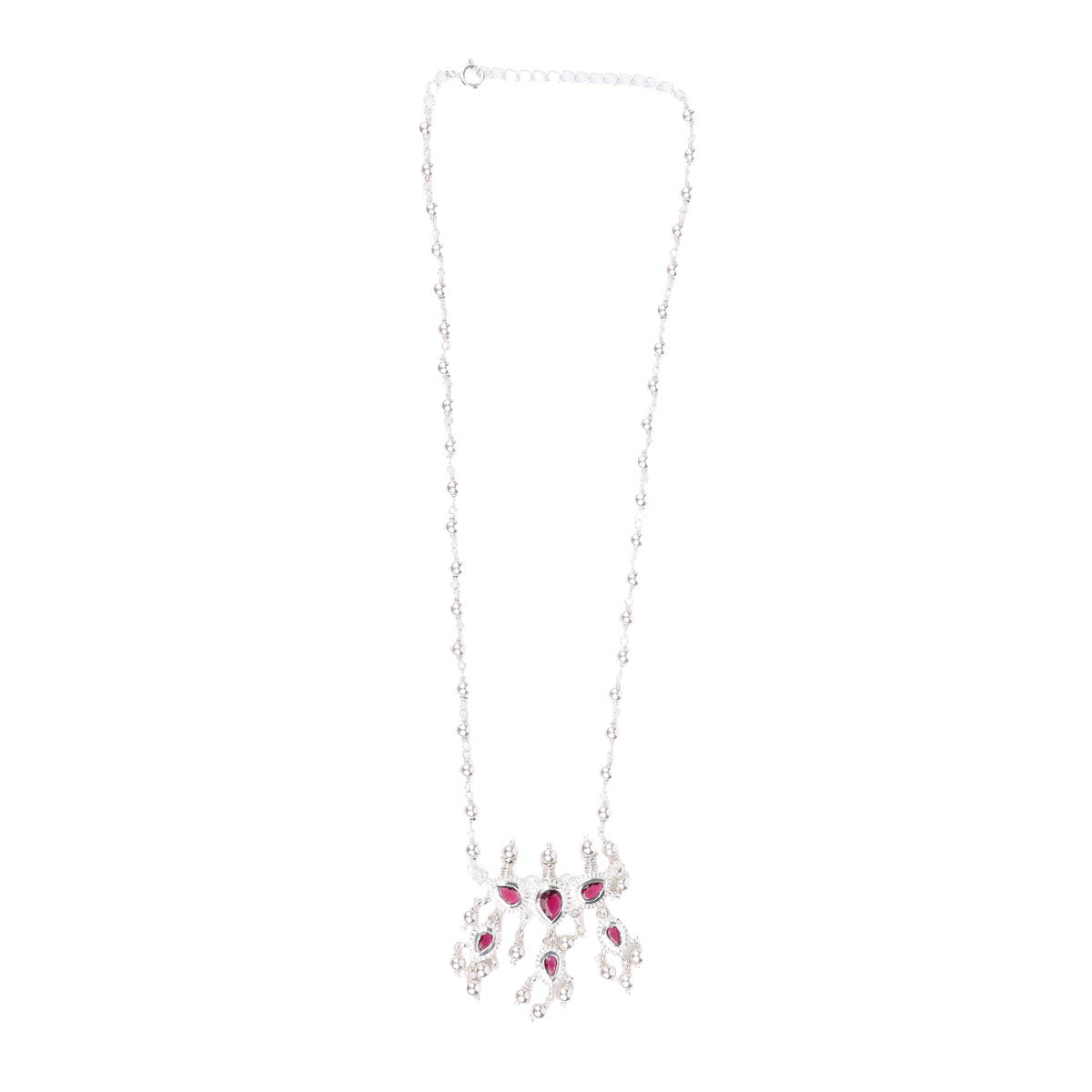 Silver Pink CZ Tanmani Set with Sarmanee