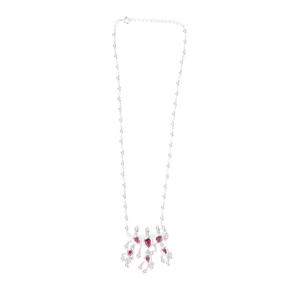 Silver Pink CZ Tanmani Set with Sarmanee