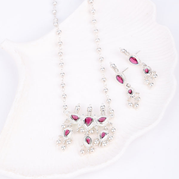 Silver Pink CZ Tanmani Set with Sarmanee