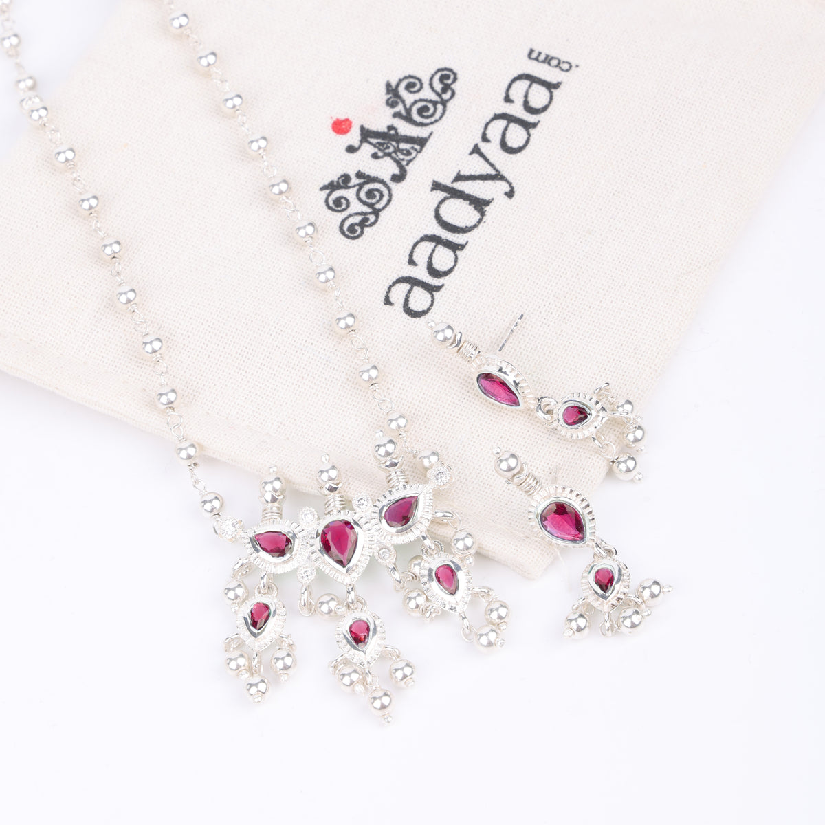 Silver Pink CZ Tanmani Set with Sarmanee