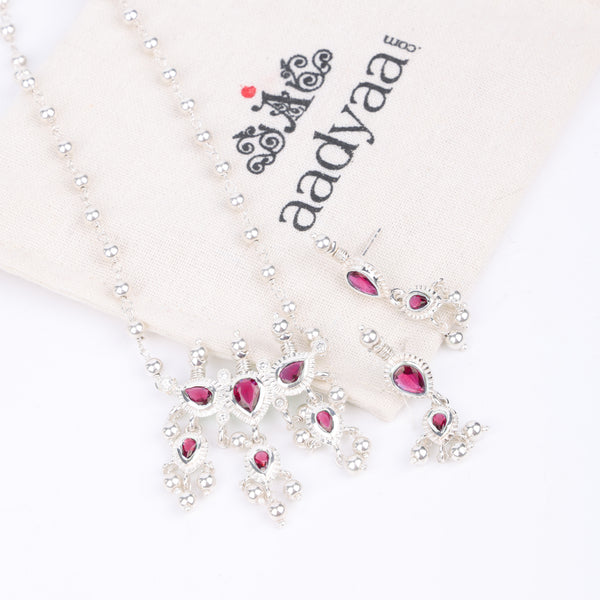 Silver Pink CZ Tanmani Set with Sarmanee