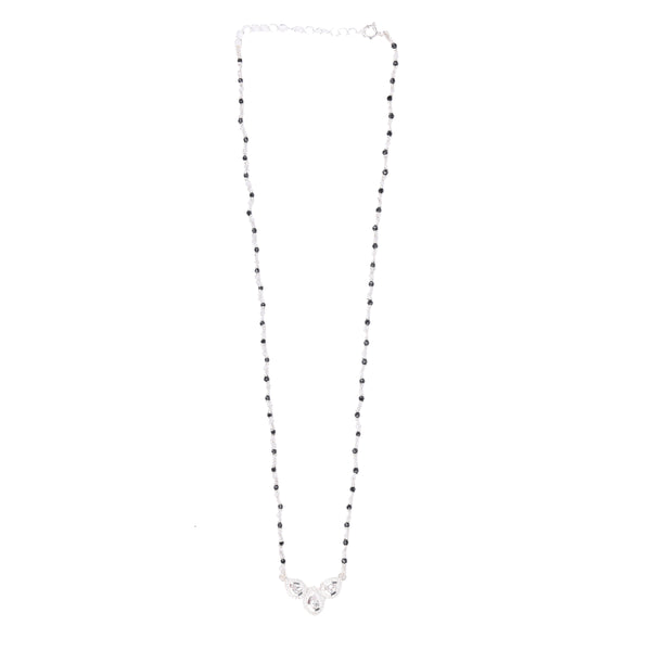 Silver CZ Petal Necklace with Black Spinel