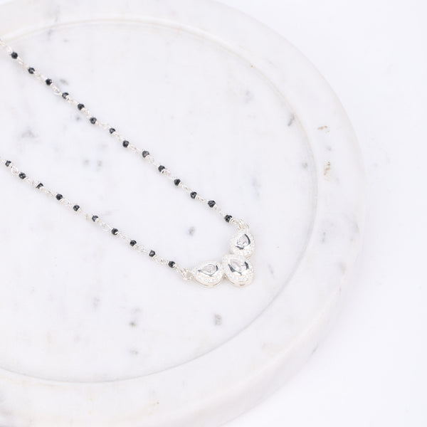 Silver CZ Petal Necklace with Black Spinel
