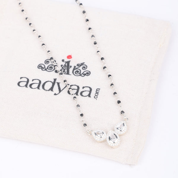 Silver CZ Petal Necklace with Black Spinel