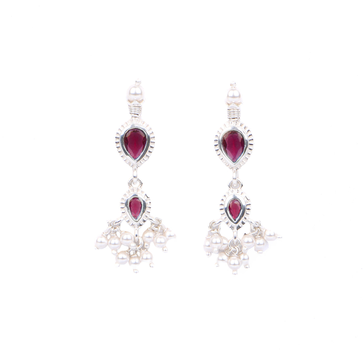 Silver Pink CZ Tanmani Set with Rubies