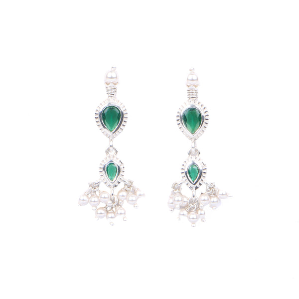 Silver Green CZ Tanmani Set with Green Onyx