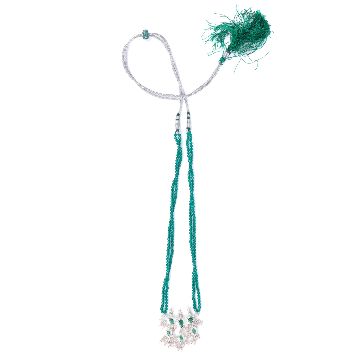 Silver Green CZ Tanmani Set with Green Onyx