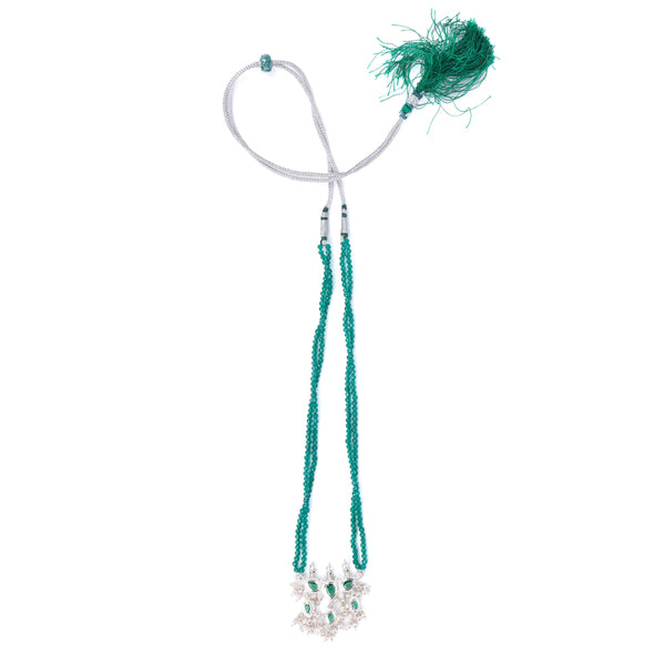 Silver Green CZ Tanmani Set with Green Onyx