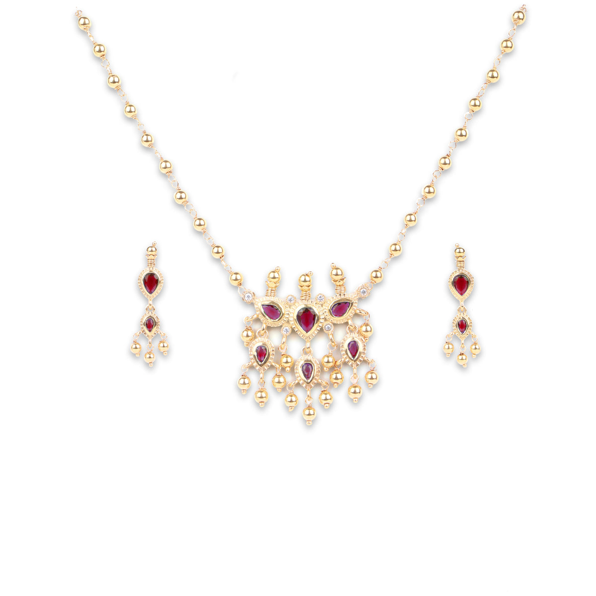Pink CZ Tanmani Set with Sarmanee | 22K Gold-Plated