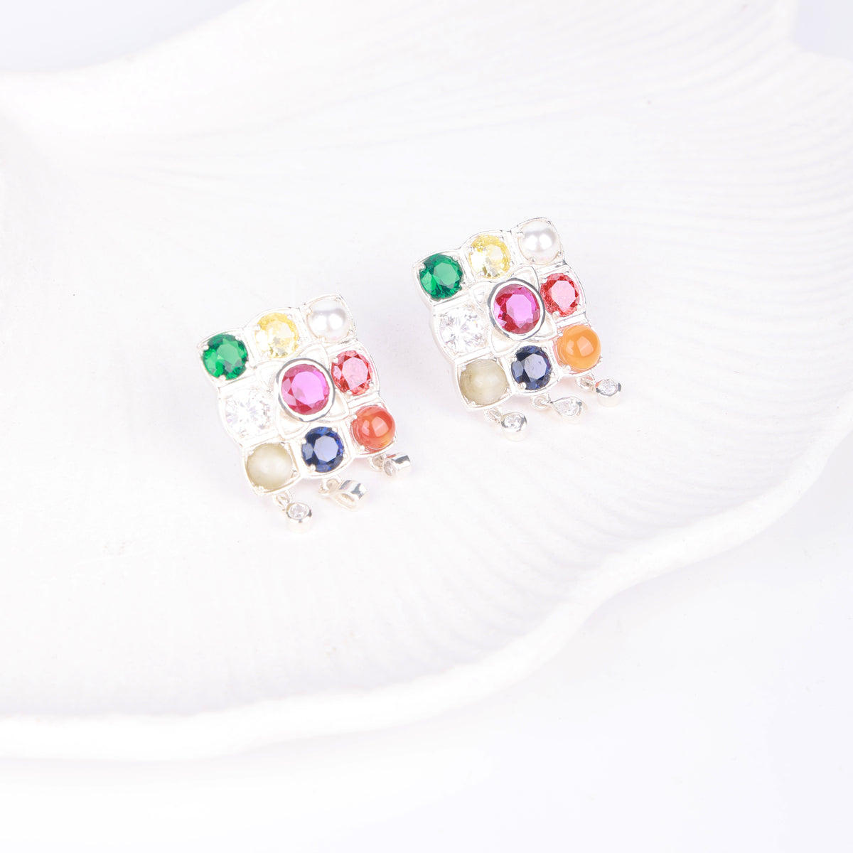 Silver Navratna Earrings
