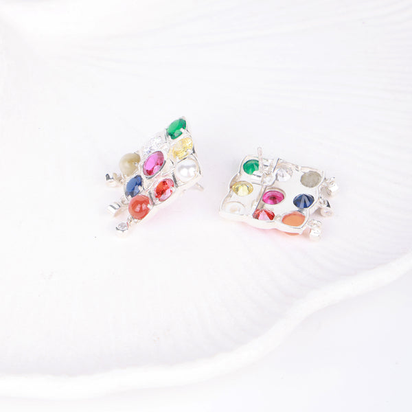 Silver Navratna Earrings
