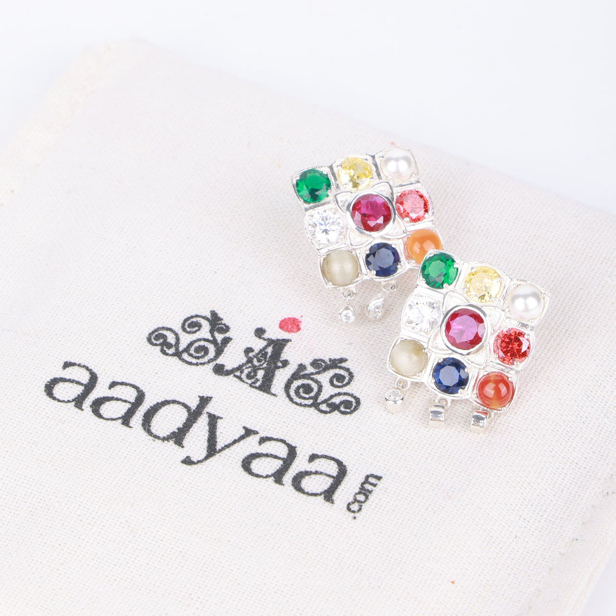 Silver Navratna Earrings