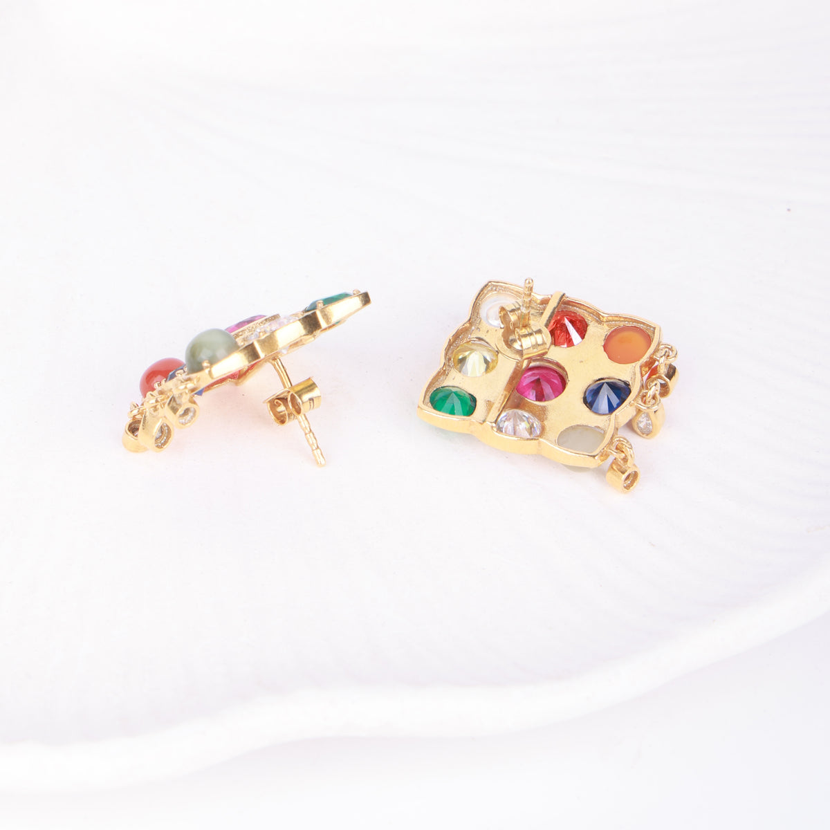Navratna Earrings | 22K Gold-Plated