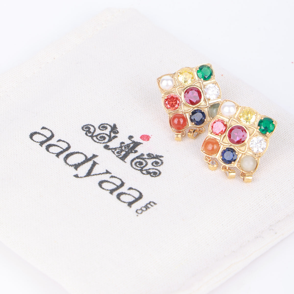 Navratna Earrings | 22K Gold-Plated