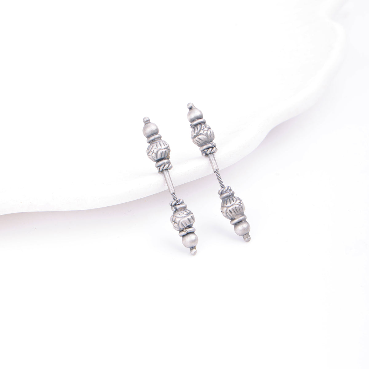 Oxidised Silver Carved Bugadi - Pierced