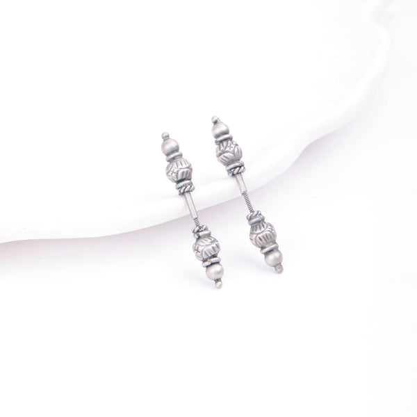 Oxidised Silver Carved Bugadi - Pierced