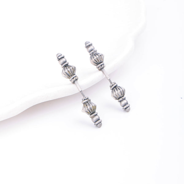 Oxidised Silver Diamond Bugadi - Pierced