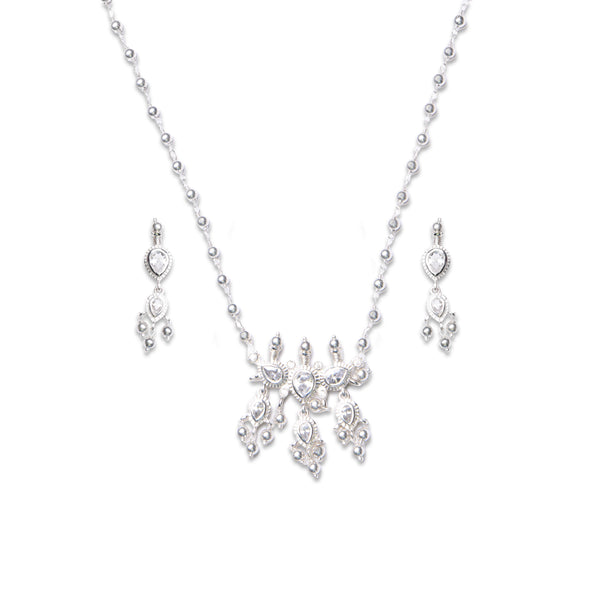 Silver White CZ Tanmani Set with Sarmanee