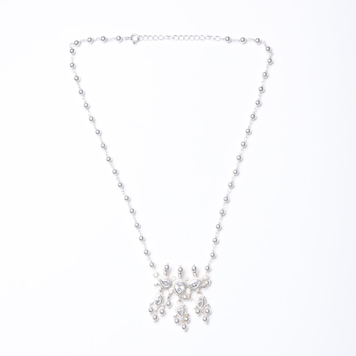 Silver White CZ Tanmani Set with Sarmanee