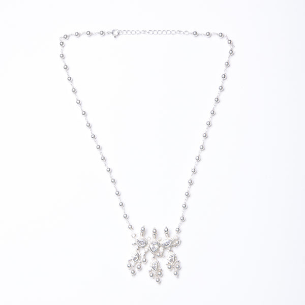 Silver White CZ Tanmani Set with Sarmanee