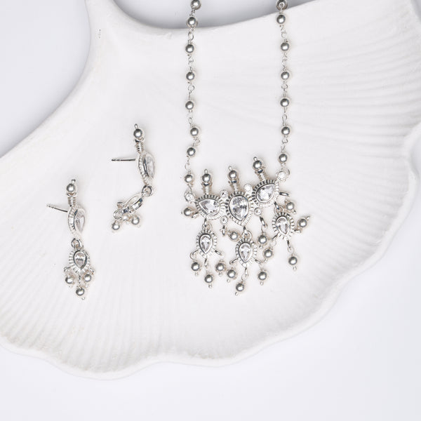 Silver White CZ Tanmani Set with Sarmanee