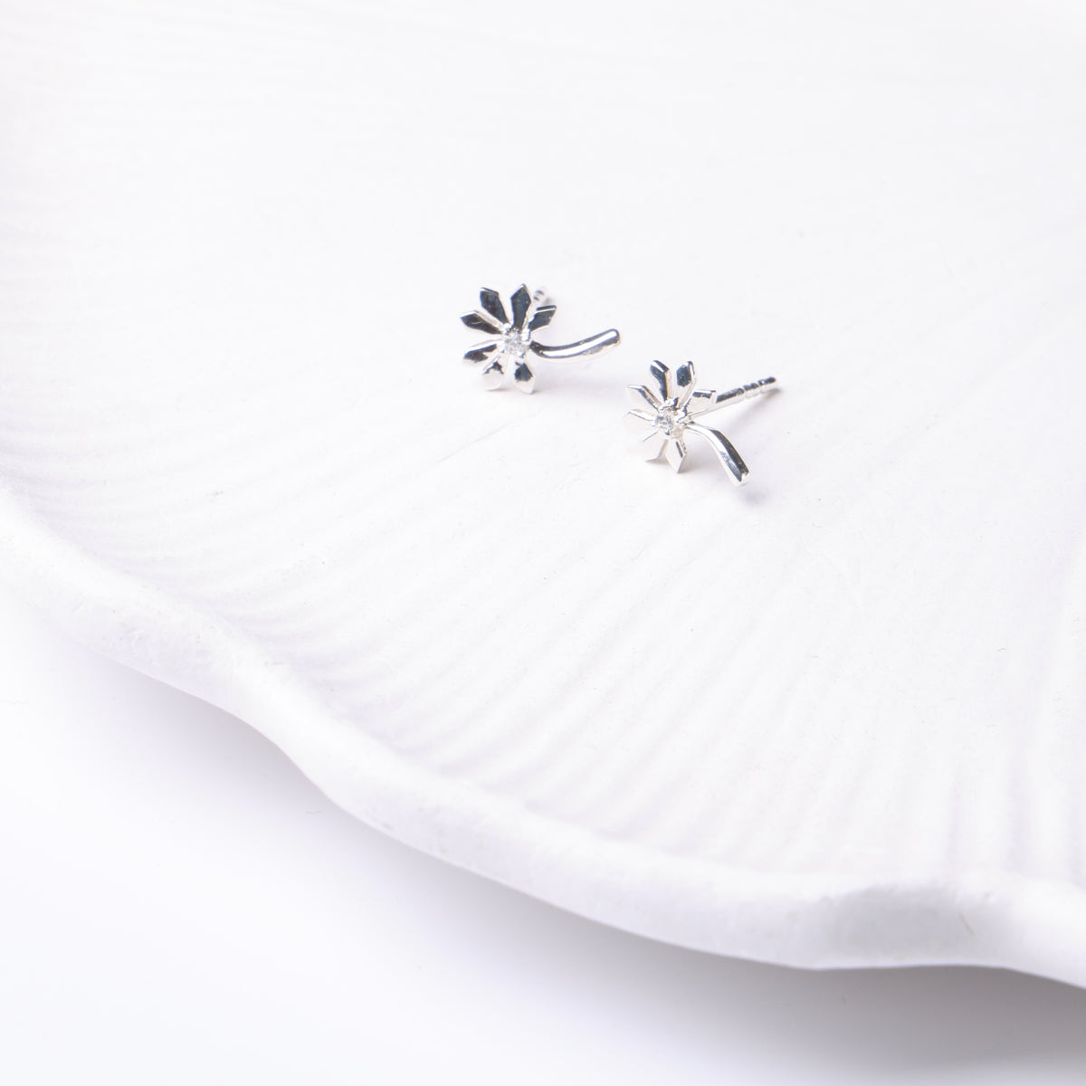 Silver CZ Blossom Stud Earrings