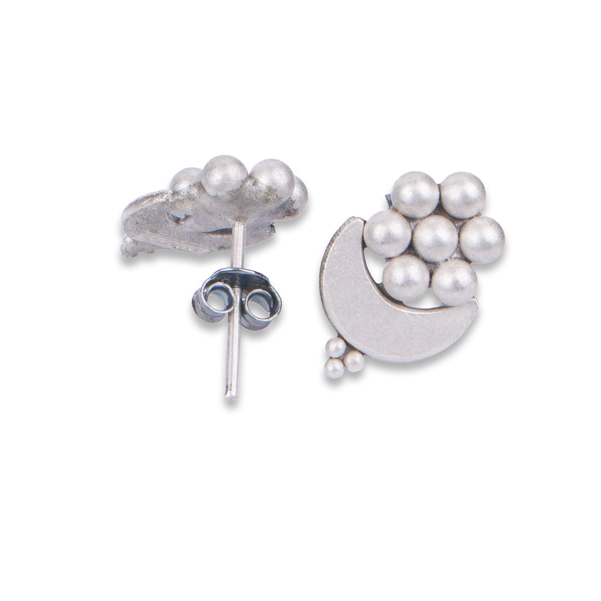 Oxidised Silver Kudi Chandra Stud Earrings