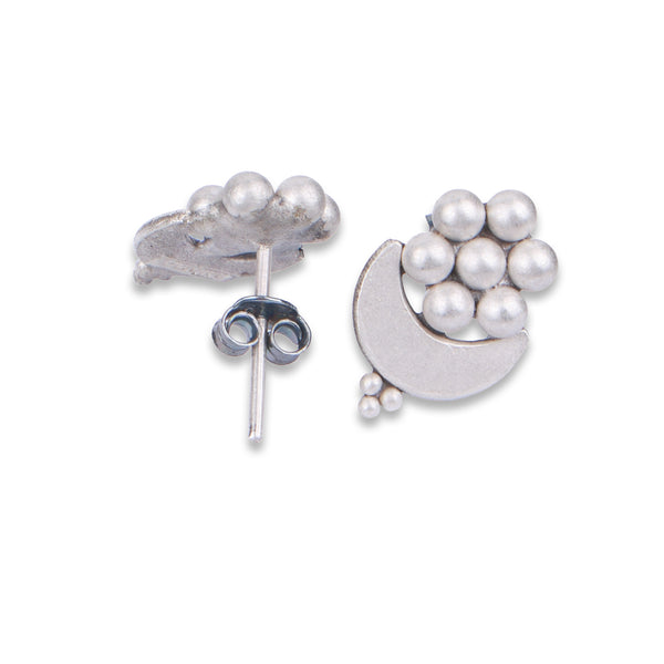 Oxidised Silver Kudi Chandra Stud Earrings
