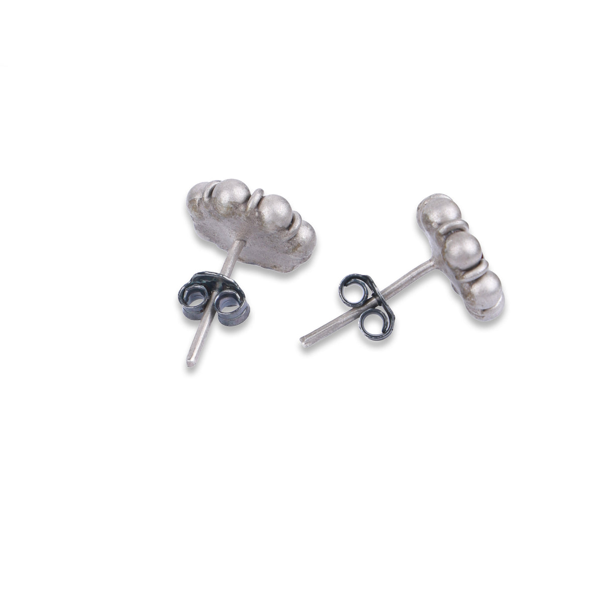 Oxidised Silver Pink Flower Stud Earrings