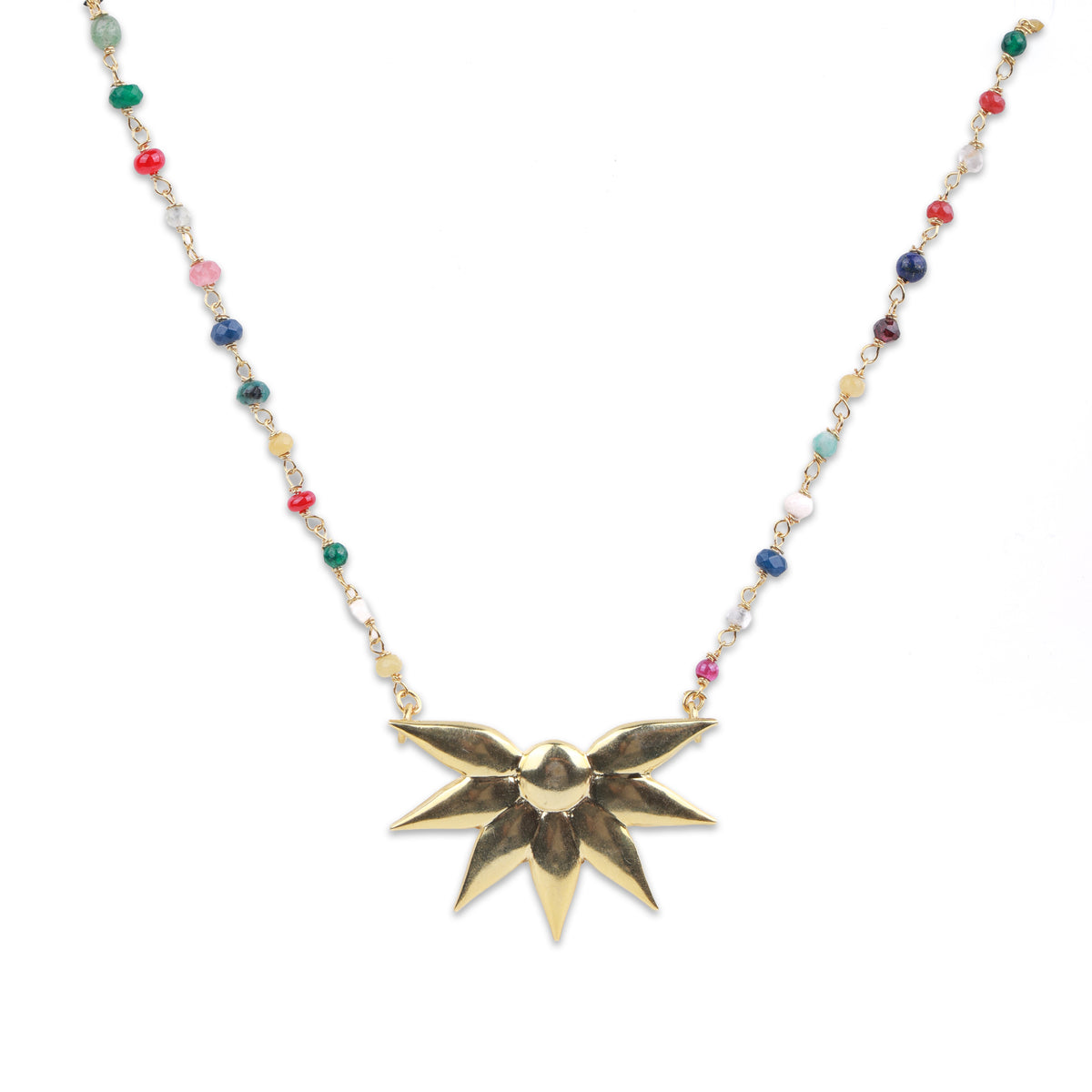 Petal Pendant Necklace with Multicolour Stone Ganthan | 22K Gold-Plated